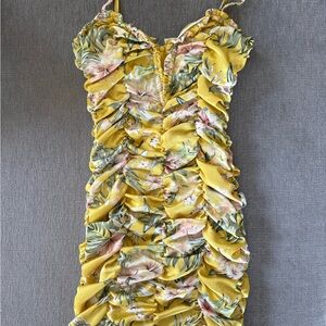 Floral Yellow Ruched Dress